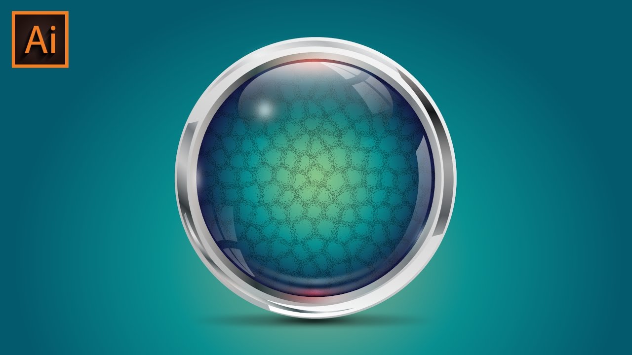 3D Shiny Button Blue Glossy Metallic button Illustration Tutorial