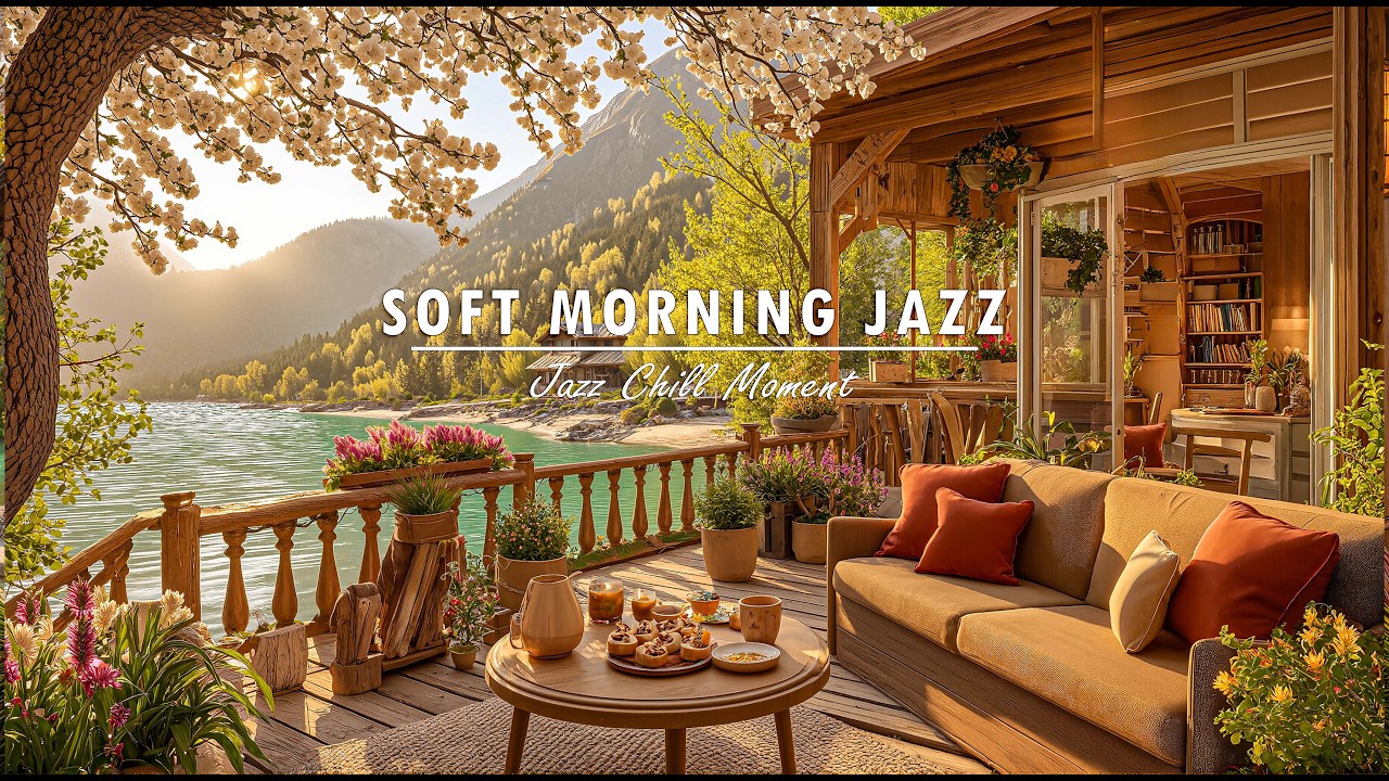 Golden Spring Morning Jazz ☕ Cozy Mountain Lake Porch Ambience for Relax & Focus
