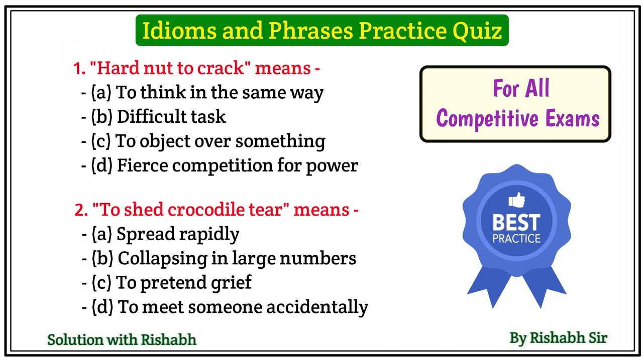 Idioms and phrases for competitive exams | Most repeated Idioms and Phrases| Idioms and Phrases quiz