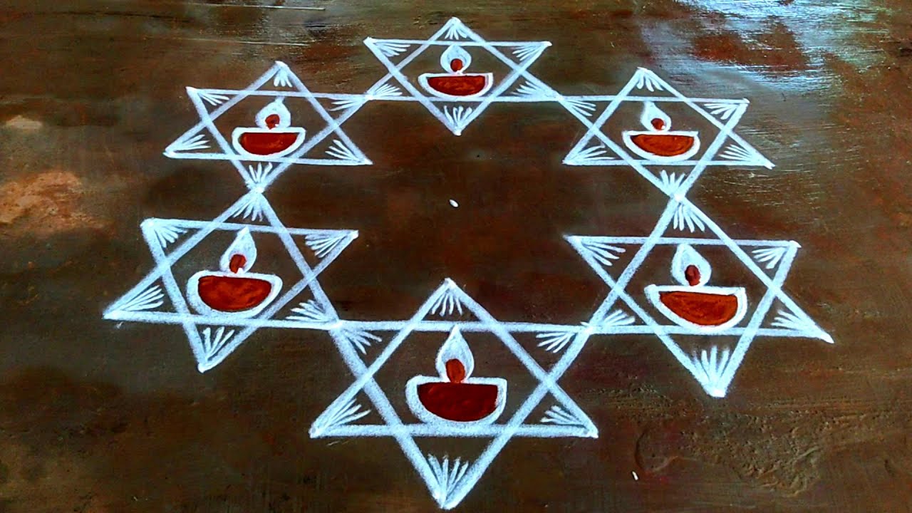 Karthigai deepam Star kolam big🌹7X4 Simple deepam muggulu🌹Vilakku kolam with dots 🌹Creative rangolis