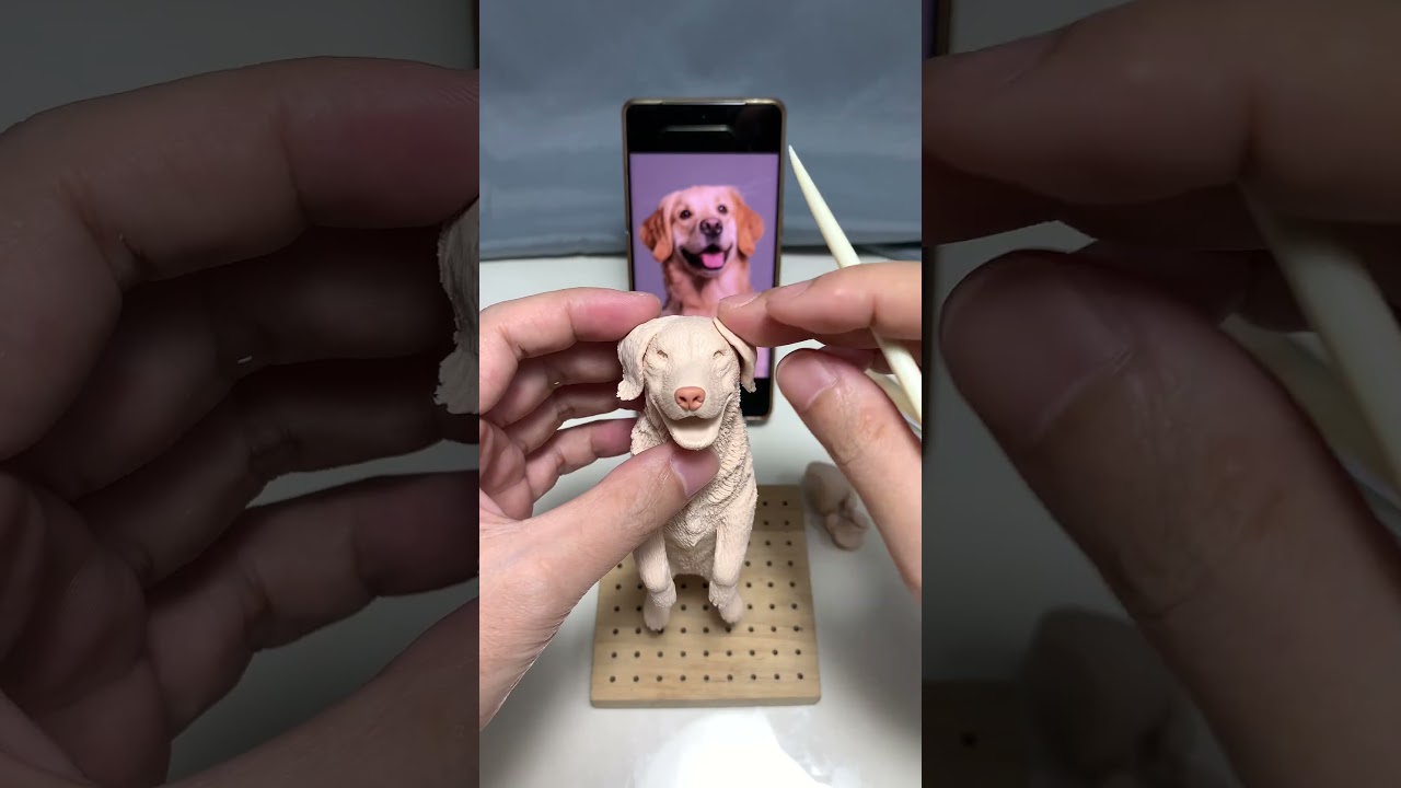 Handmade Golden Retriever Sculpture – Cute Dog Made of Clay
