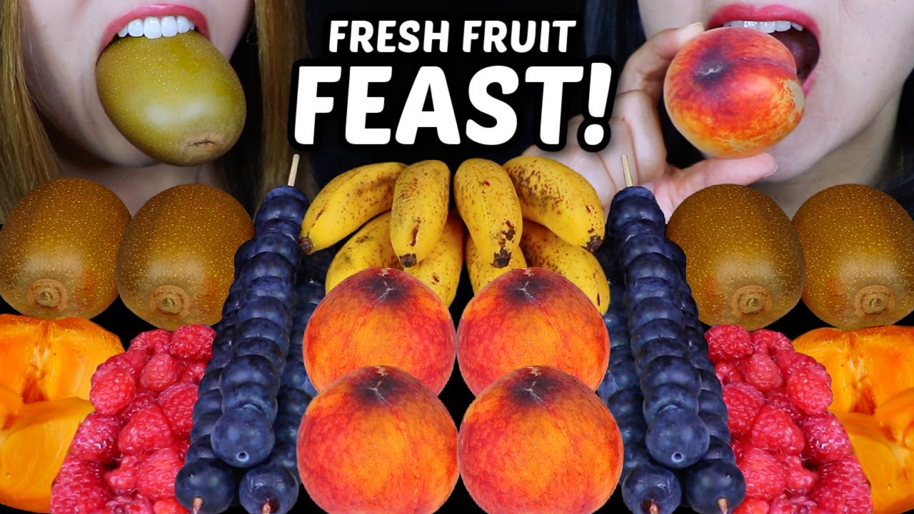 ASMR FRESH FRUIT FEAST! BLUEBERRIES, RASPBERRIES, BABY BANANA, GOLDEN KIWI, PERSIMMON, PEACHES 먹방