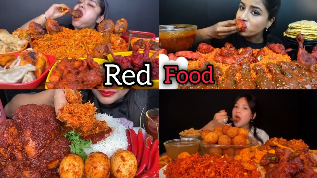 ASMR: Eating RED FOOD 🥵😱@Mikasafoodie @SpiceASMR @MaddyEats @ashifaasmr #golgappa #muttoncurry 