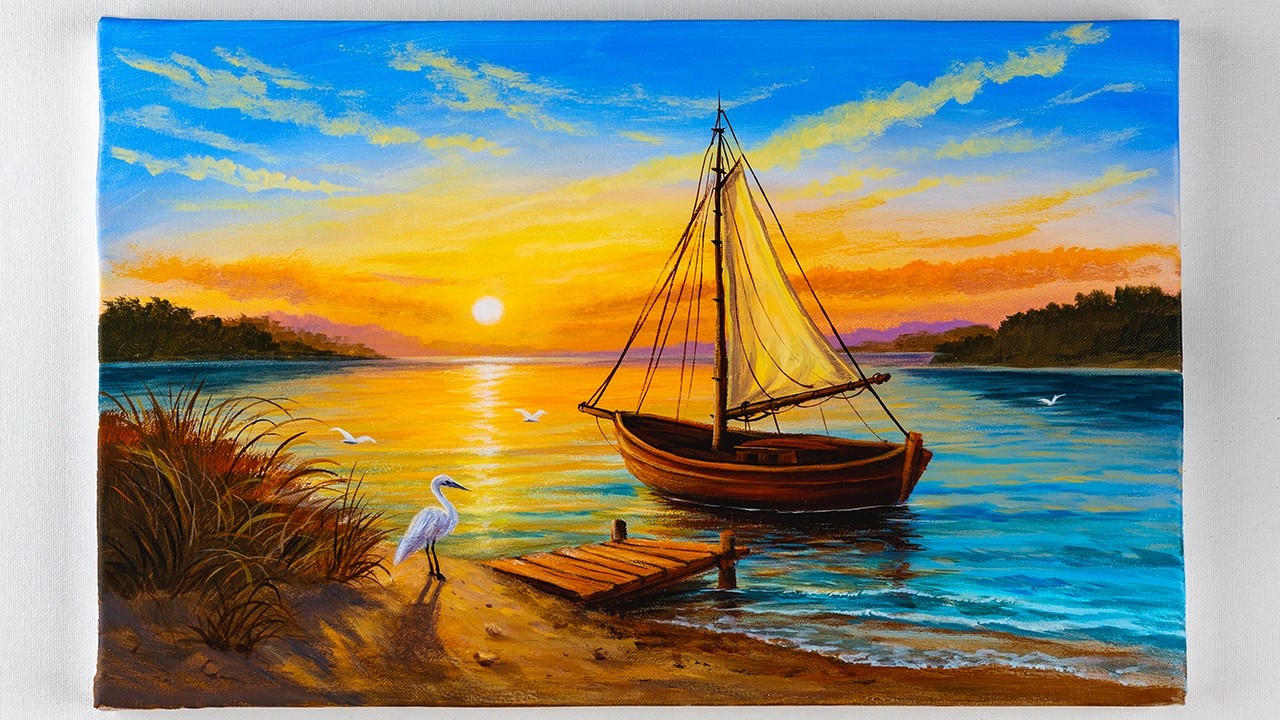 Акриловая живопись для начинающих морской закат