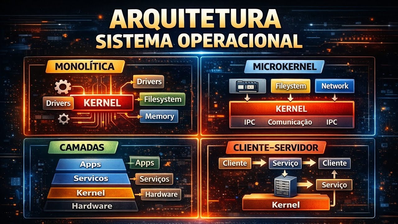Principais arquiteturas do S.O (microkernel X monolítico) - I.A mais questões.