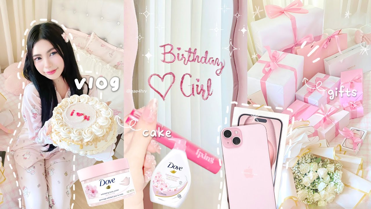 【Vlog】cozy birthday vlog: 🍰🎂 iphone unboxing aesthetic grwm, pink gifts, sushi date, room, nails