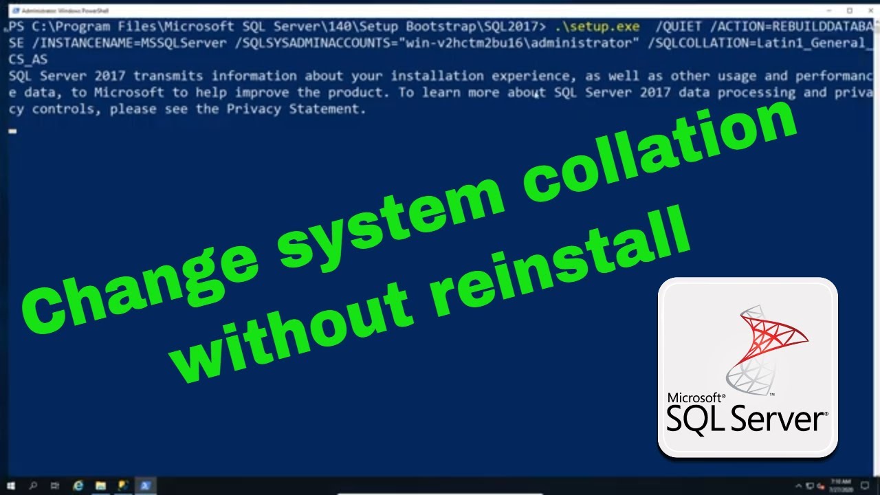 Изменение параметров сортировки системы SQL Server без переустановки