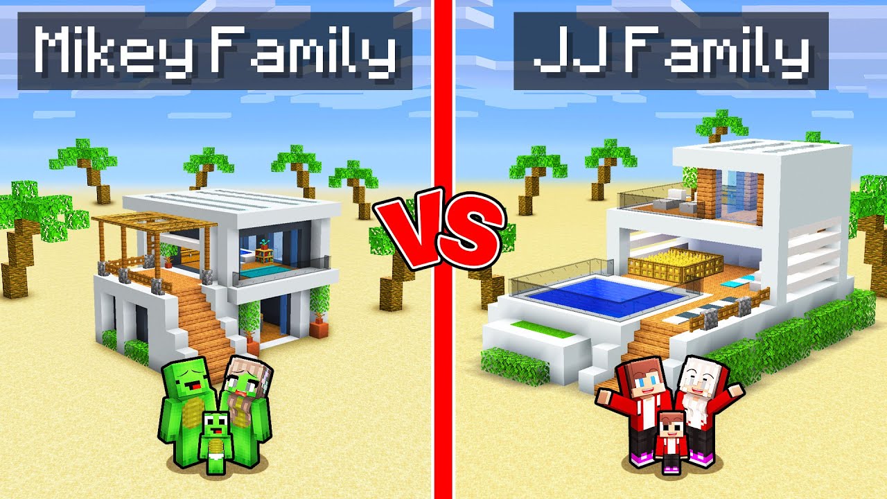 Mikey Family vs JJ Family Modern Summer House Survival Battle in Minecraft (Maizen)