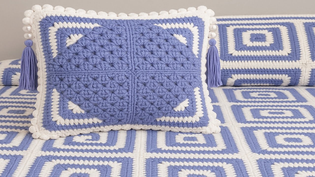 Crochet pattern crochet wold two colour granny squarebedsheet granny square cushioncoverpillow cover