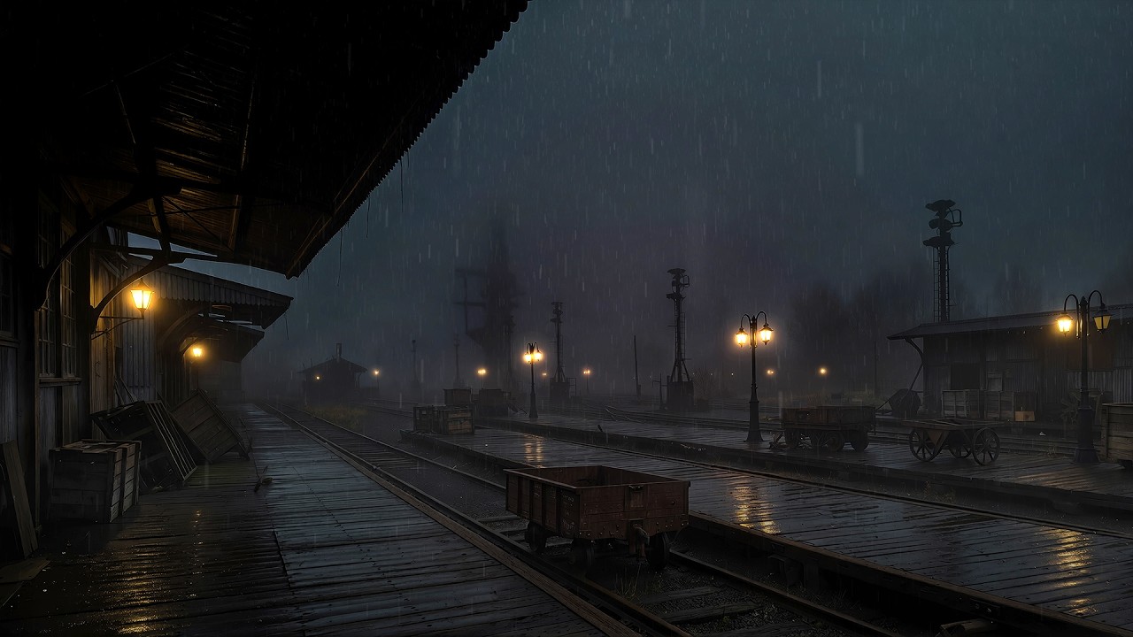 Switchyard Lanterns &mdash; Light Rain & Ambient Night Sounds Across the Abandoned Freight Platforms