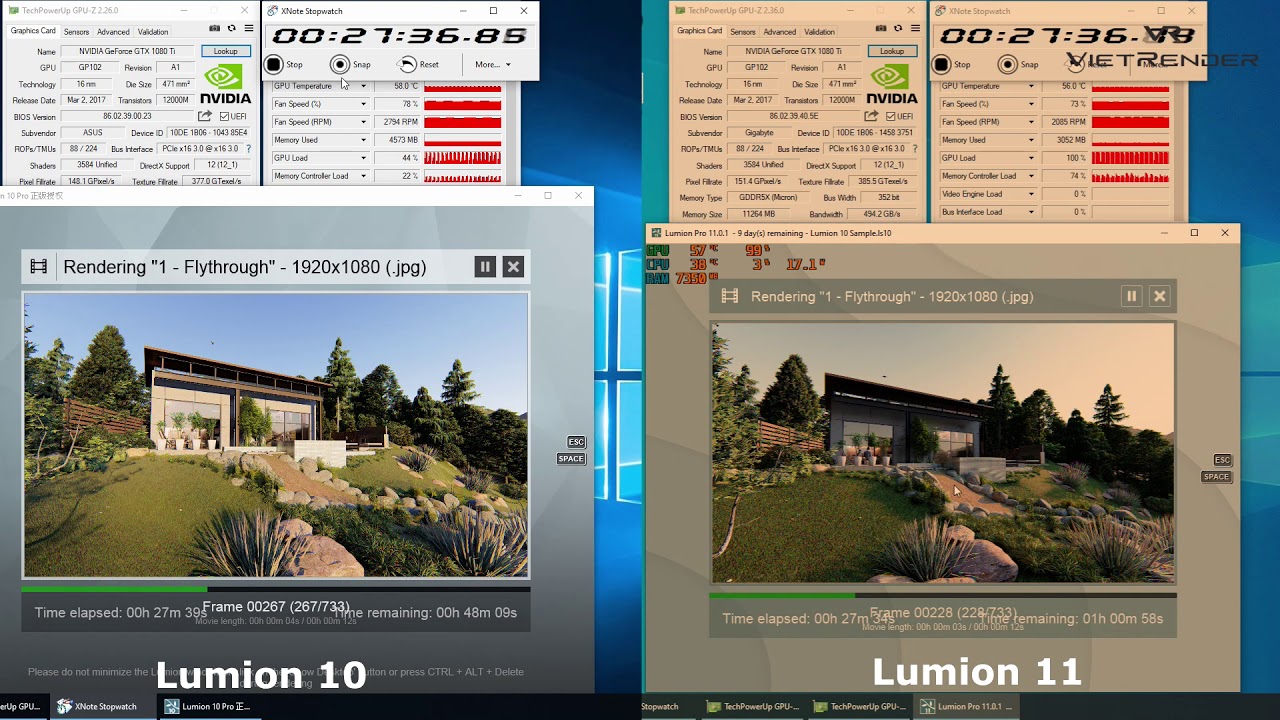 Render time Lumion 10 vs Lumion 11 in Nvidia GTX 1080Ti