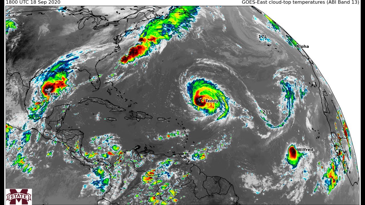 GOES-16 satellite animation of the 2020 Atlantic hurricane season