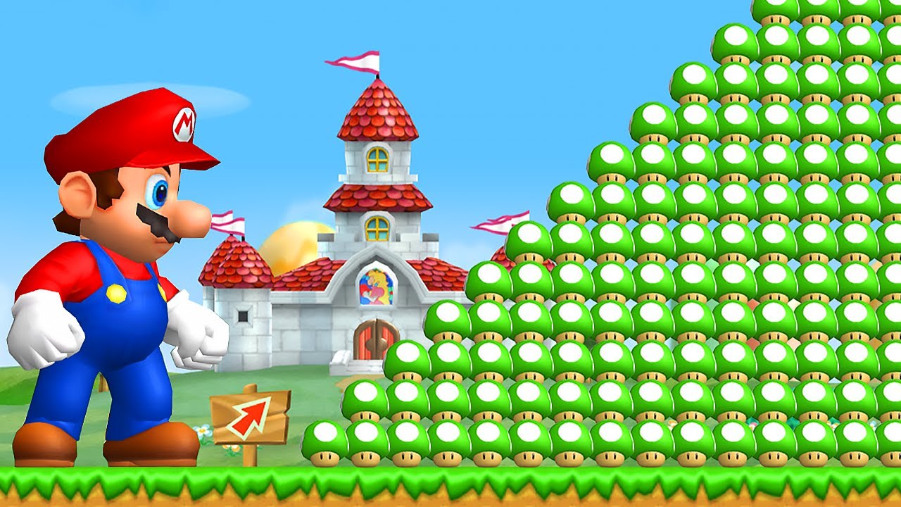 Can Mega Mario collect 999 1-UP Mushrooms in New Super Mario Bros. Wii?