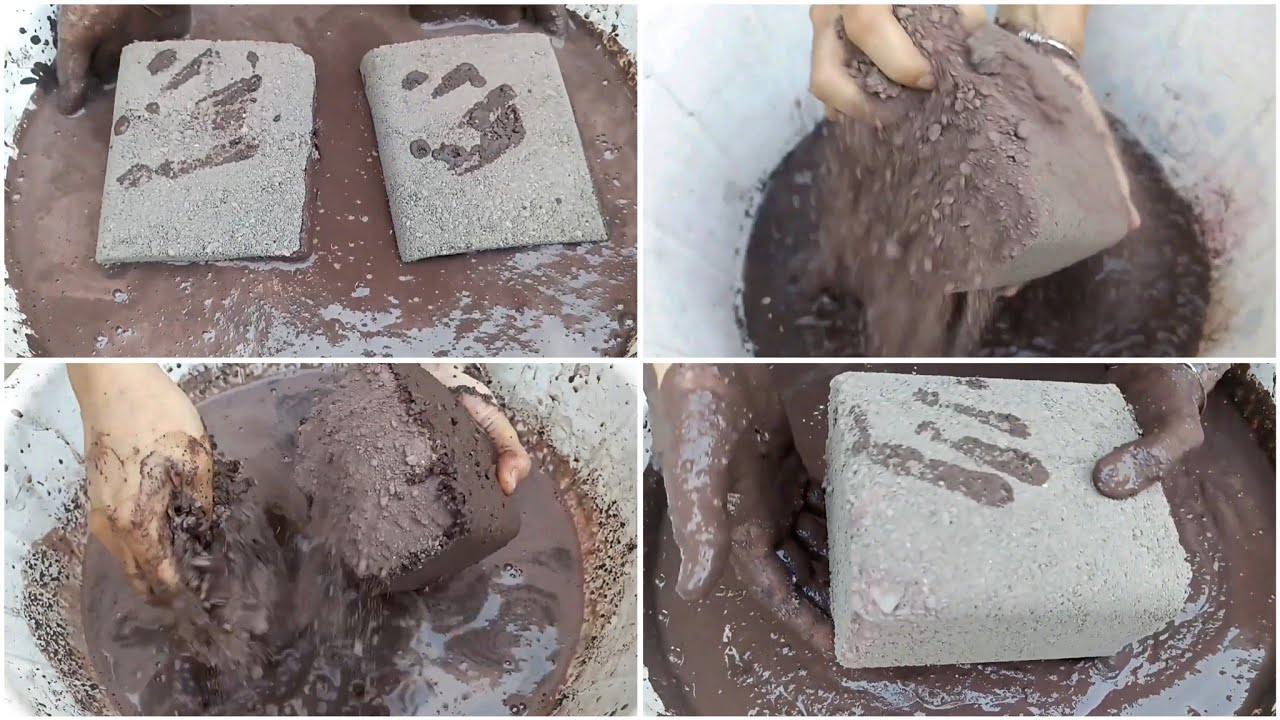 Asmr: Extra Soft & Dusty Red Dirt Concrete Crushing + Dipping In Water + Mixing😌#asmr #satisfying