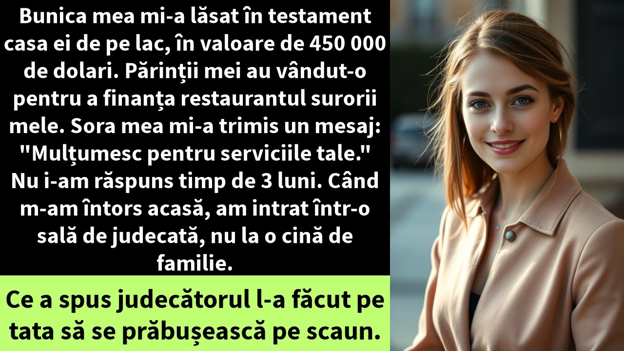 Bunica mea mi-a lăsat în testament casa ei de pe lac, în valoare de 450.000 de dolari.