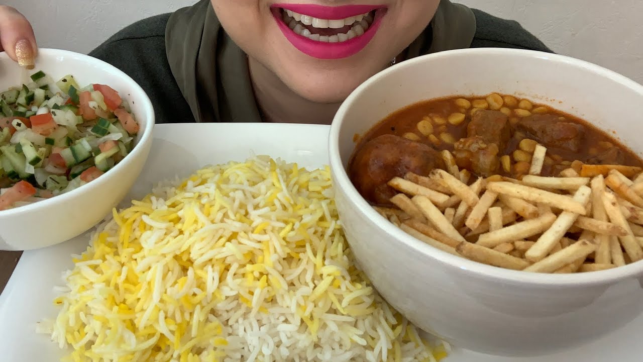 Asmr eating Khoresh Gheymeh & Shirazi salad| Persian food mukbang| Asmr| mukbang| موکبانگ خورشت قیمه