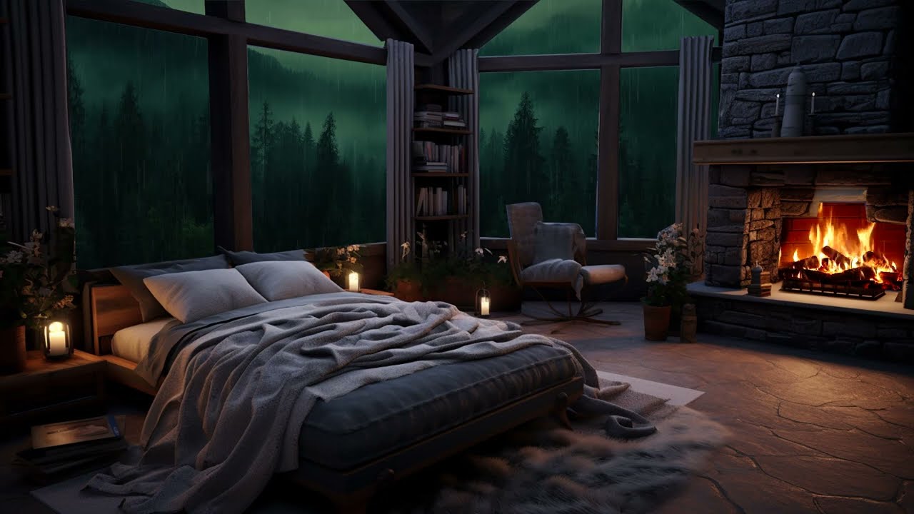 Fireplace Ambiance for Relaxation and Distraction-Free Study - Rainy Night Comfort
