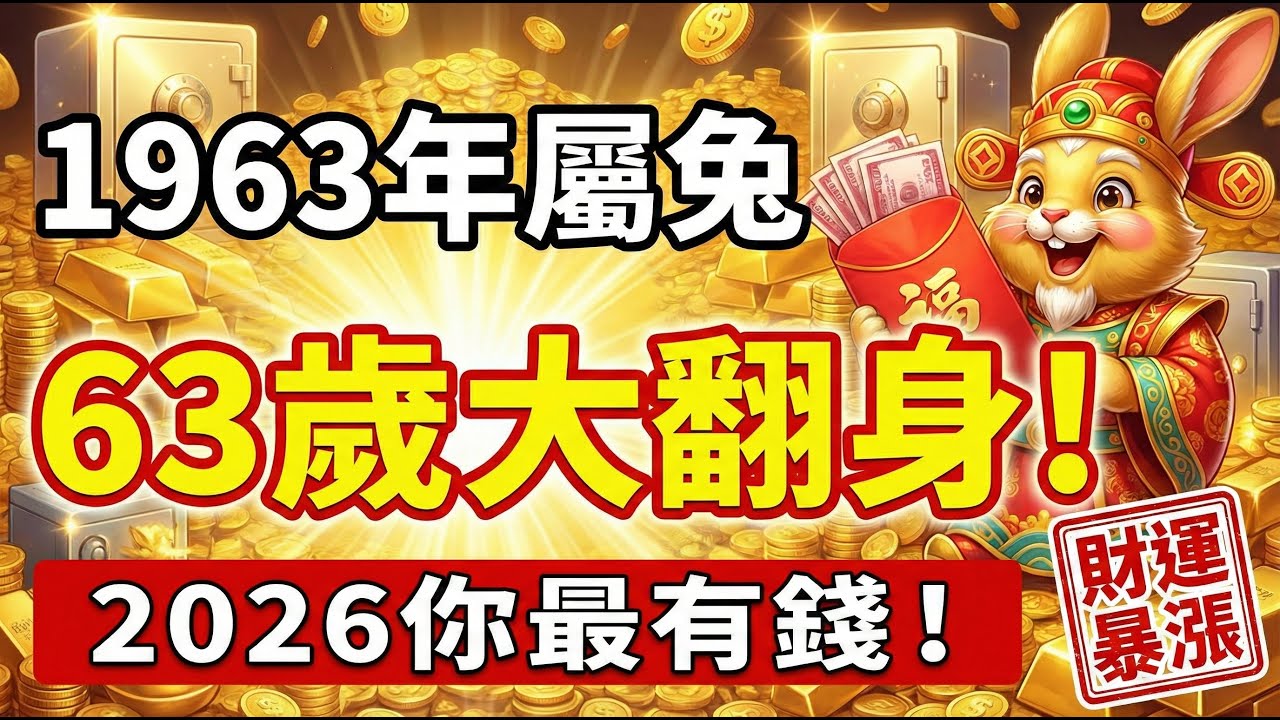 1963年生肖兔，2026年63歲「兔運開財」！2026年最有錢的就是你！#1963年屬兔 #2026年生肖兔運勢 #1963年生肖兔 #屬兔2026年運勢 #生肖兔 #屬兔 #生肖兔財運 #屬兔財運