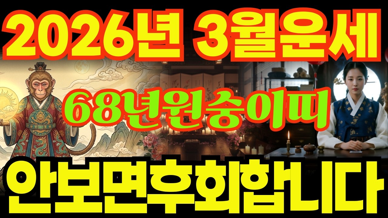 [68년원숭이띠운세]안보면후회합니다!!1968년무신생원숭이띠26년3월운세