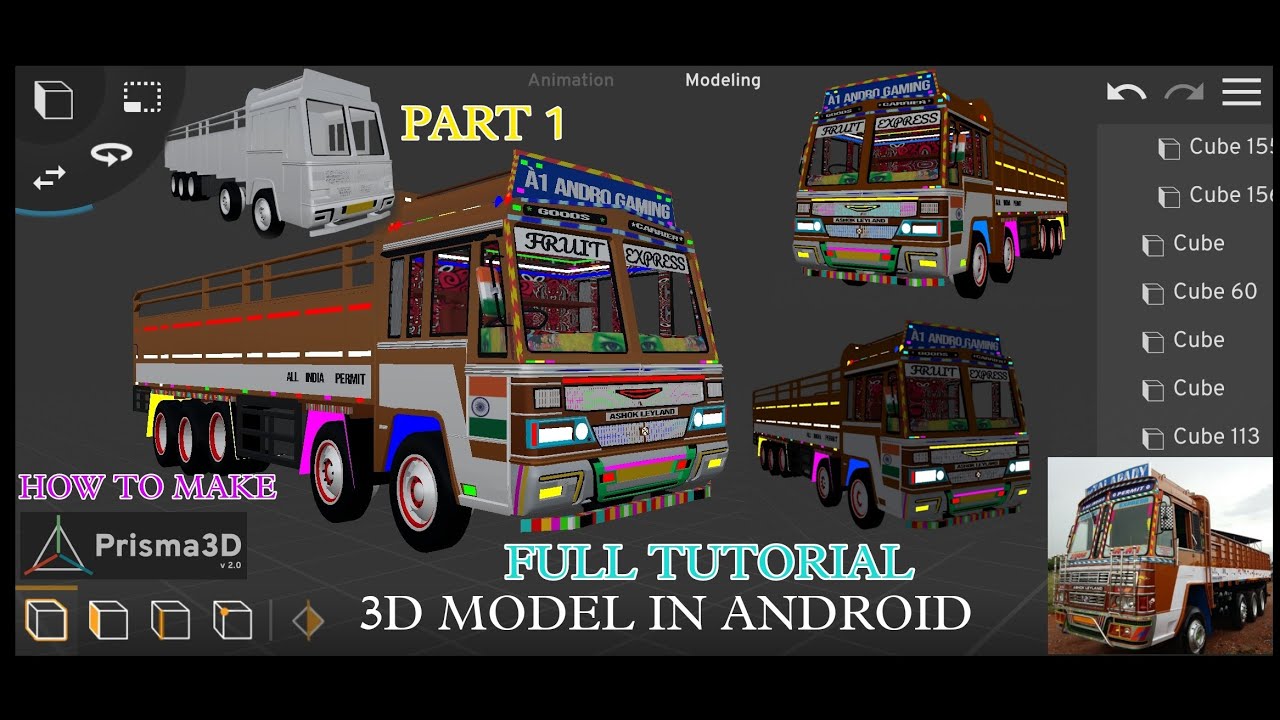 Prisma 3d  Ashok Leyland... Np lorry making tutorial.. part 1.. a1 andro gaming