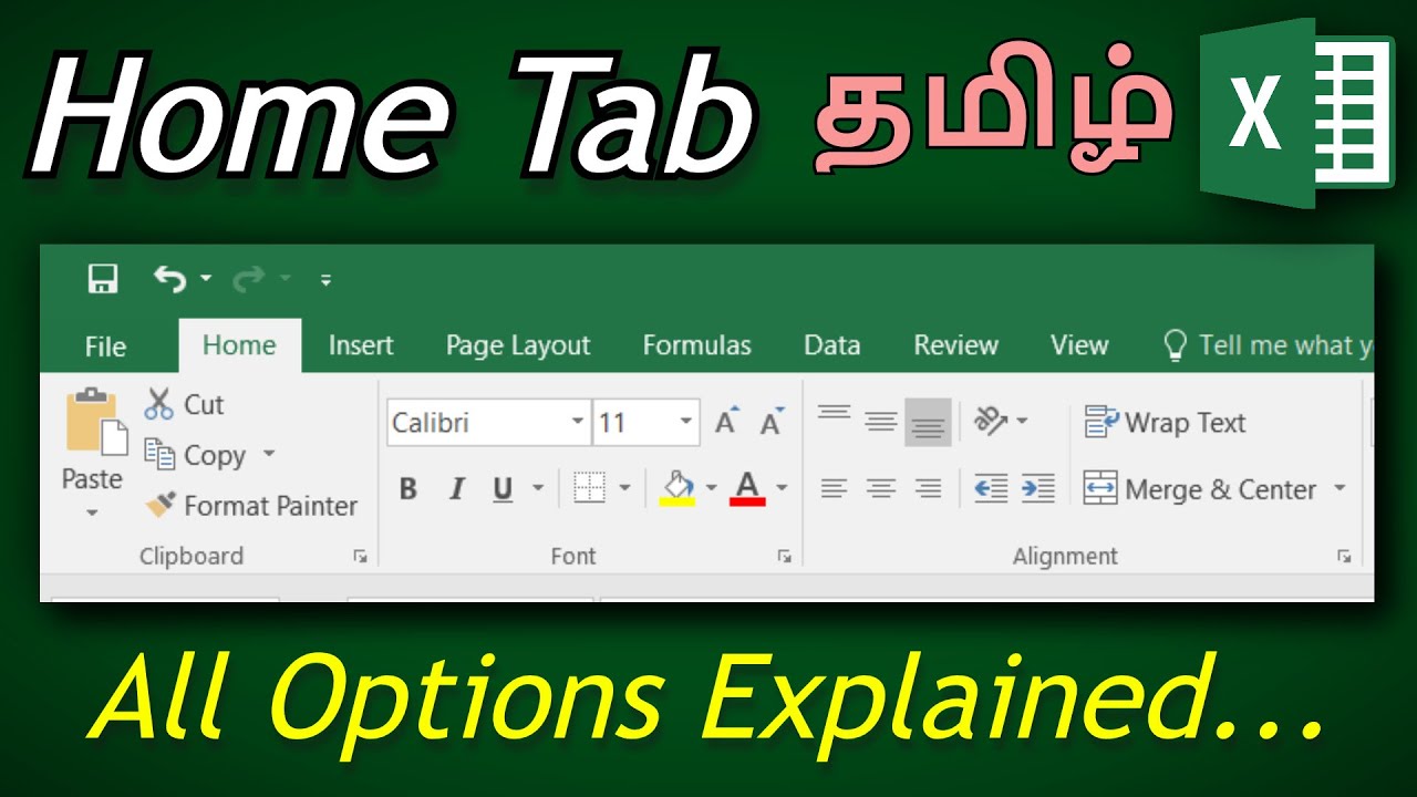 Excel Home Tab Explained - MS Excel Basics Tamil - Part 7