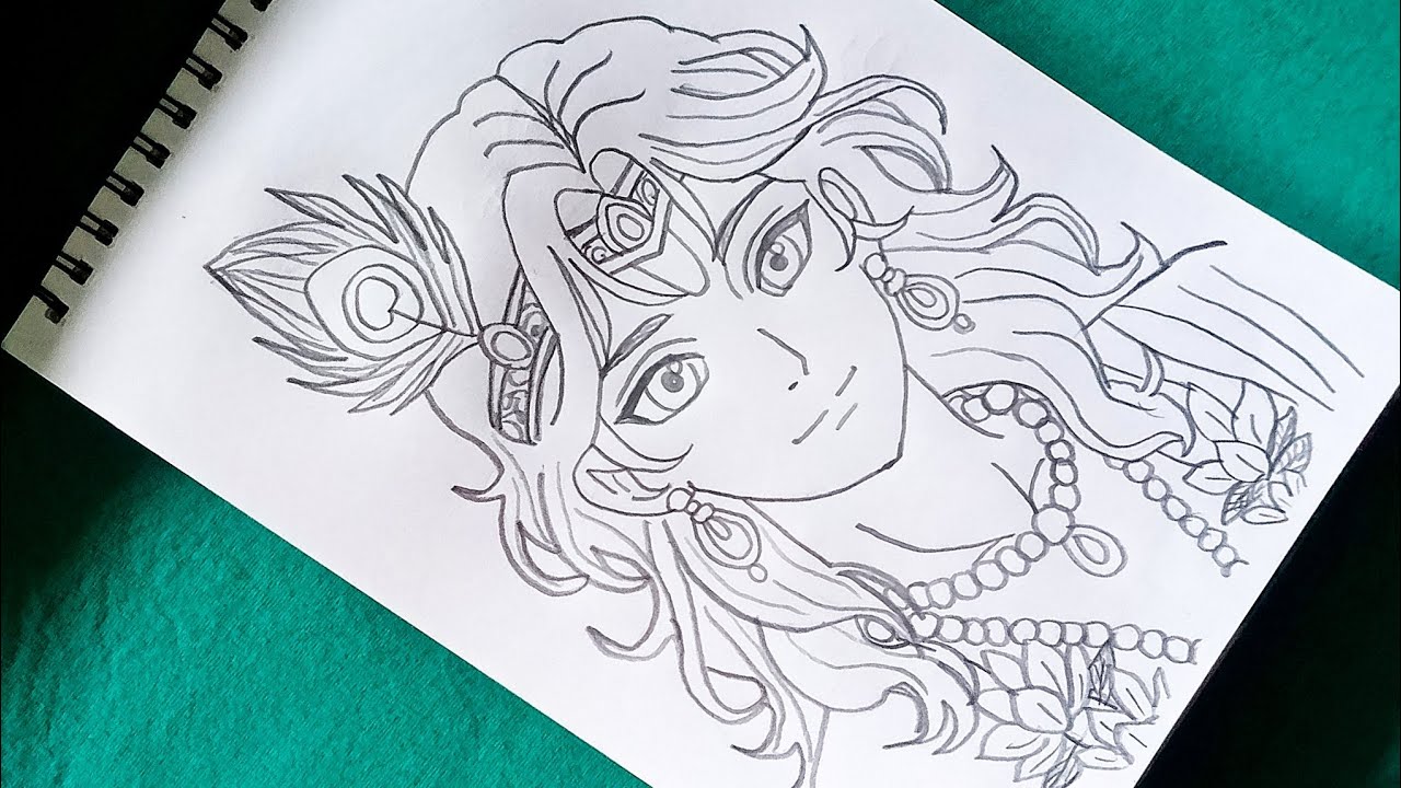 How to Draw Shri Krishna anime style\Beautiful shri krishna Outline Drawing\Easy and step by step ||