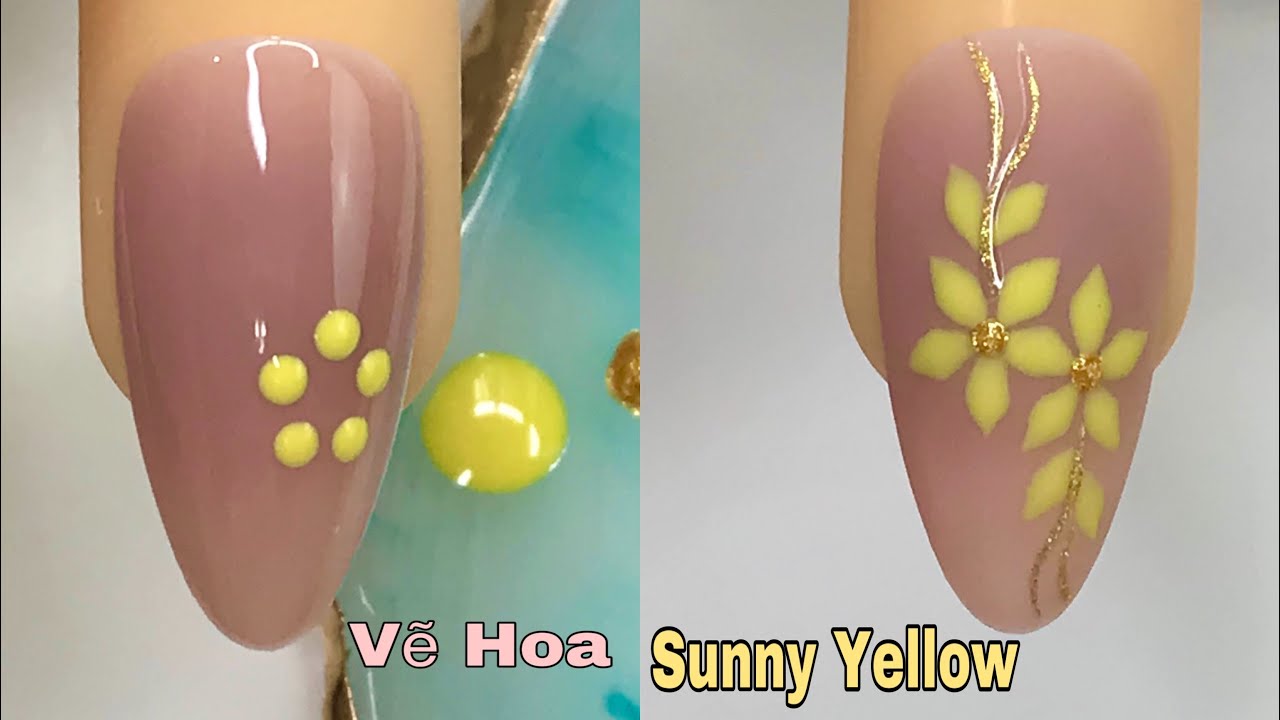 Sunny Yellow Nails Art For Beginner 💖Vẽ Hoa Mùa Xuân 💅 New Nails Design 💝 New Nails