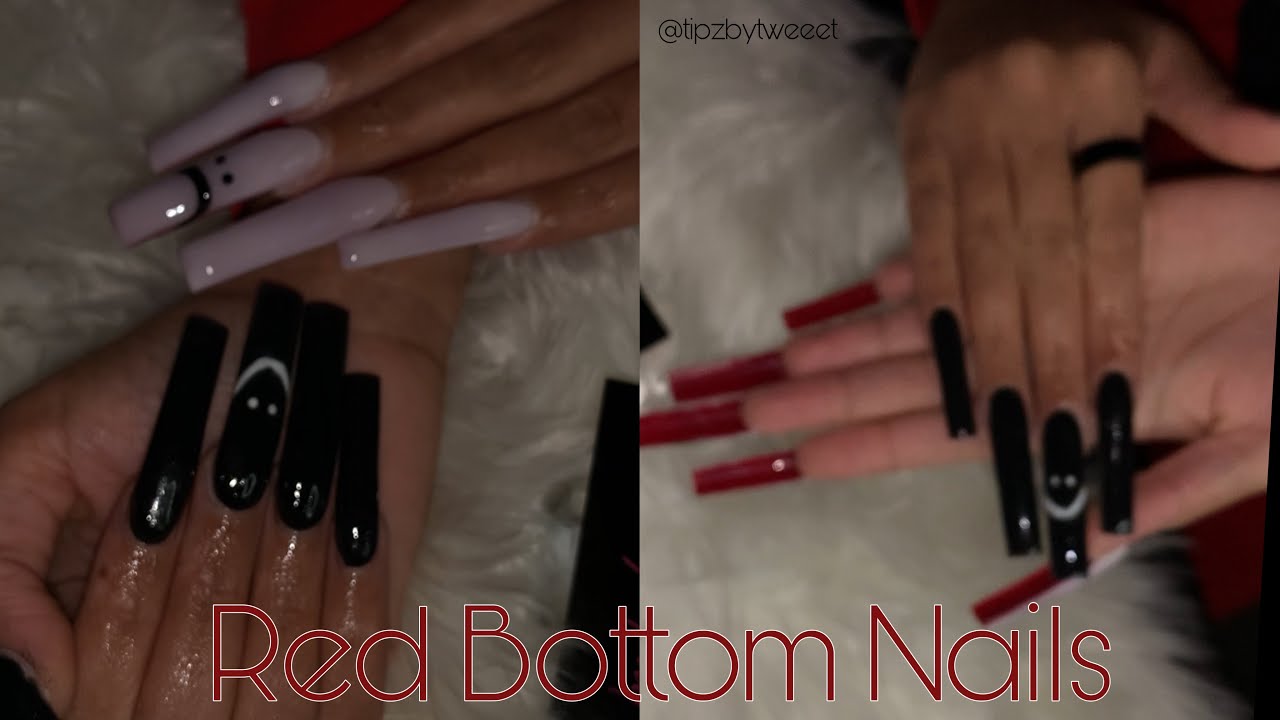 How to: Red Bottom Nails | Watch Me Work | Acrylic Nails for Beginners | Black and White Red Bottoms