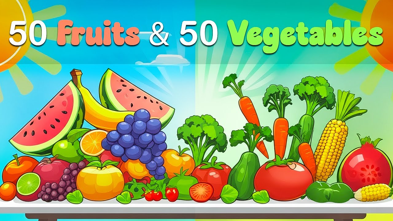 50 Fruits and Vegetables Name 🥦🍓 | Fruits & Vegetables in English | Kids Learning Video