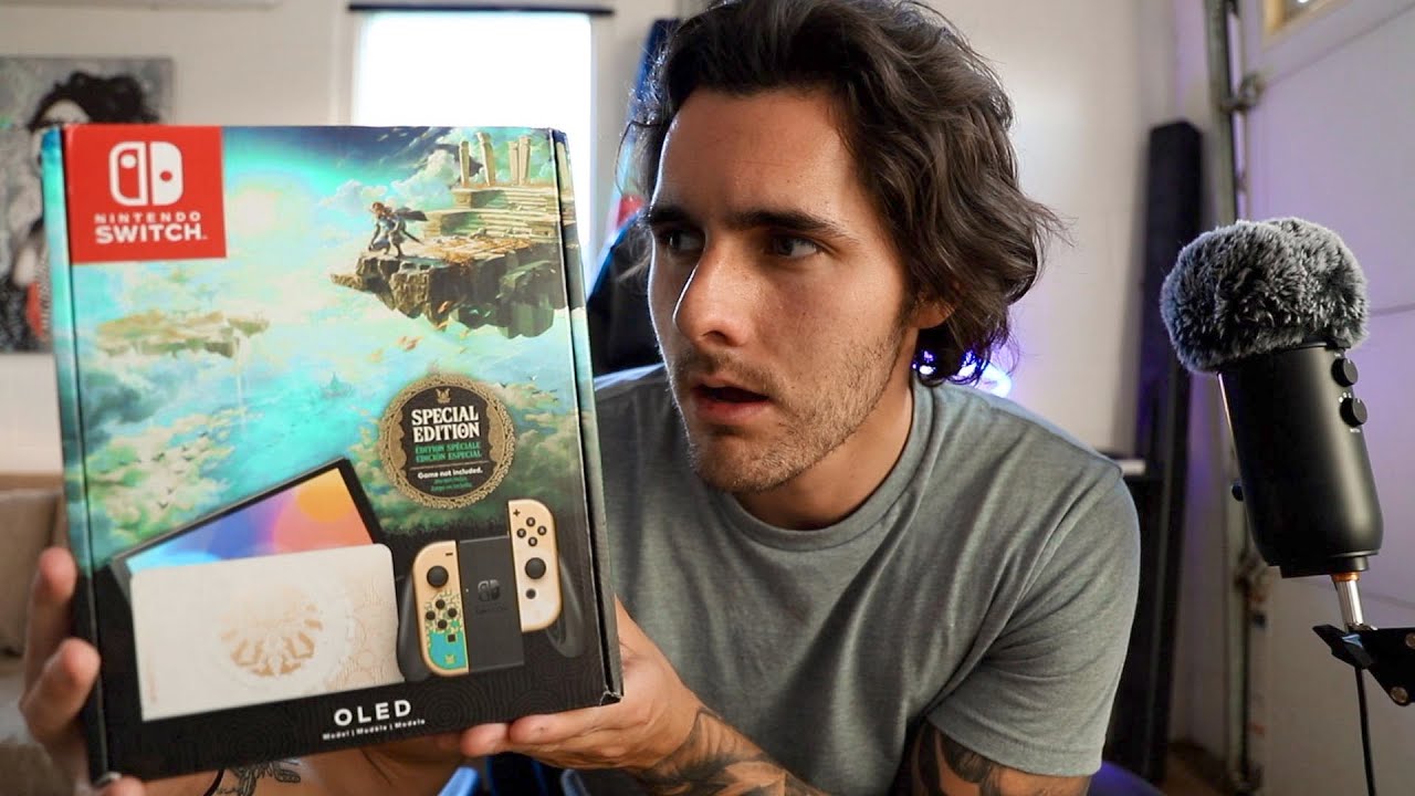 ASMR-распаковка — Nintendo Switch OLED — Zelda Tears Of The Kingdom Special Edition — мужской, мя...
