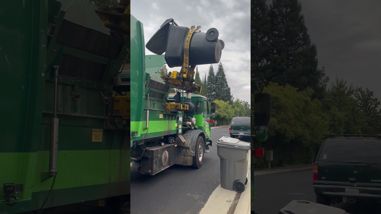 22-396 Dumping 2 Full Cans #garbagetruck #truck #trash