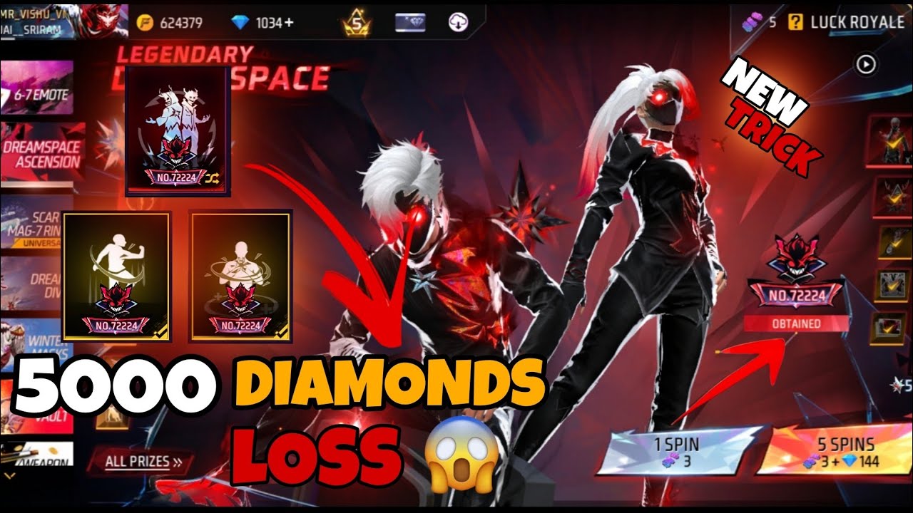 TOTAL 5000 DIAMONDS LOSS😱 NEW EVENT THE DREAMSPACE😱#NEW EVENT SPINING VIDEO😎