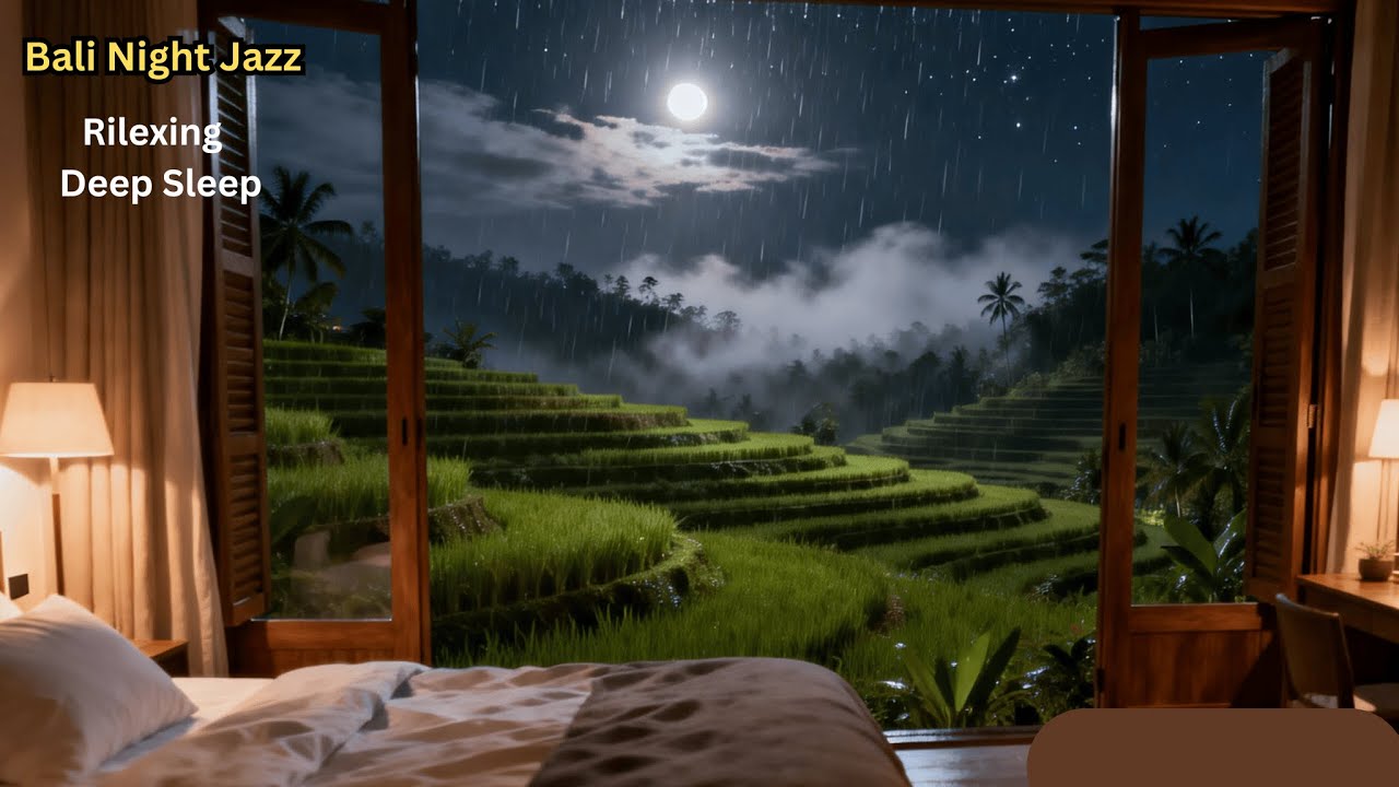 Bali Night Jazz & Gentle Rain Cozy Tropical Ambience for Deep Sleep 