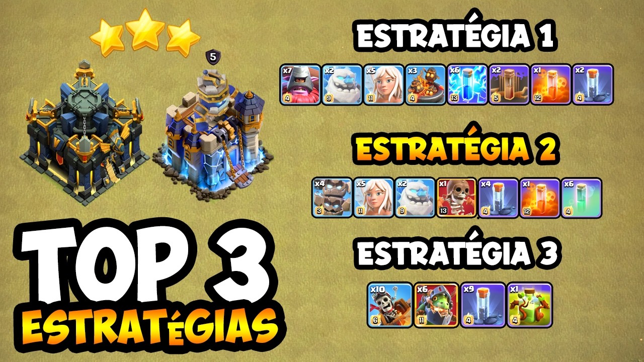AS 3 MELHORES ESTRATÉGIAS DE ATAQUE GUERRA CV17 E CV18 PARA 2026 NO CLASH OF CLANS!