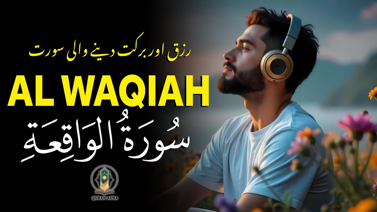 Soulful Surah Al-Waqiah Recitation | Urdu & Hindi Translation | Rajab Al-Najjar | QURAN AURA Urdu