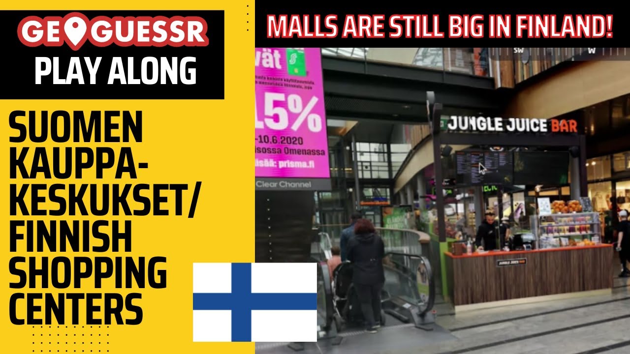 American finds JUNGLE JUICE BAR in LAPLAND & a RAX PIZZA BUFFET? | GeoGuessr: SUOMEN kauppakeskukset