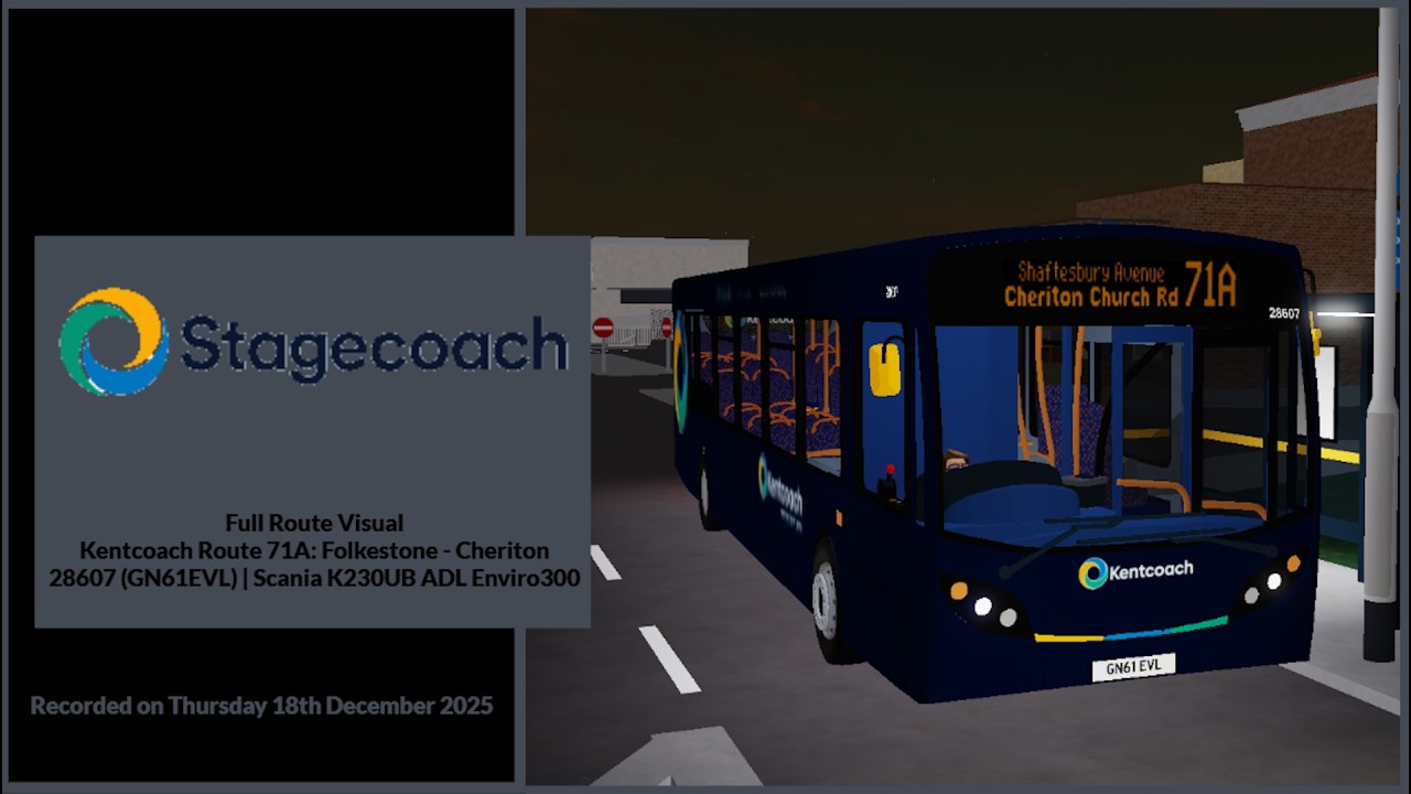 Full Route Visual | Kentcoach Route 71A: Folkestone - Cheriton Post Office | 28607 (GN61EVL)