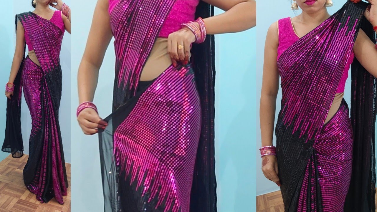 sequence saree draping perfectly tricks for beginners | how to wear sequence saree new style