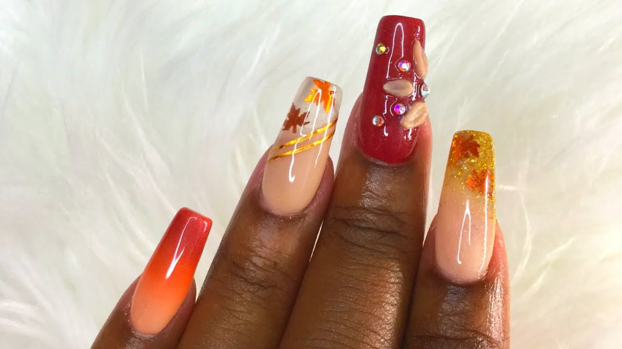 DIP POWDER NAILS | Fall Inspired Nail Design | 3D Dip Powder Leaves 🍂
