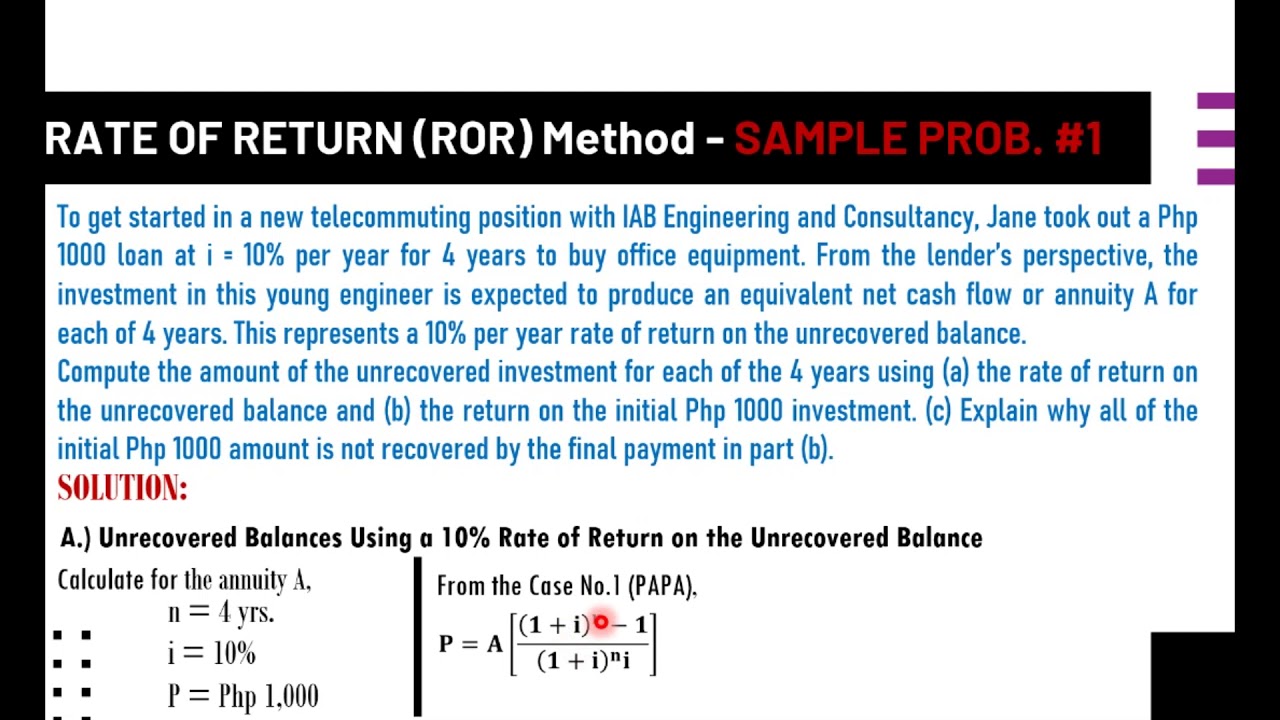 LECTURE 12 - RATE OF RETURN (ROR) METHOD I BASIC ECONOMIC STUDIES