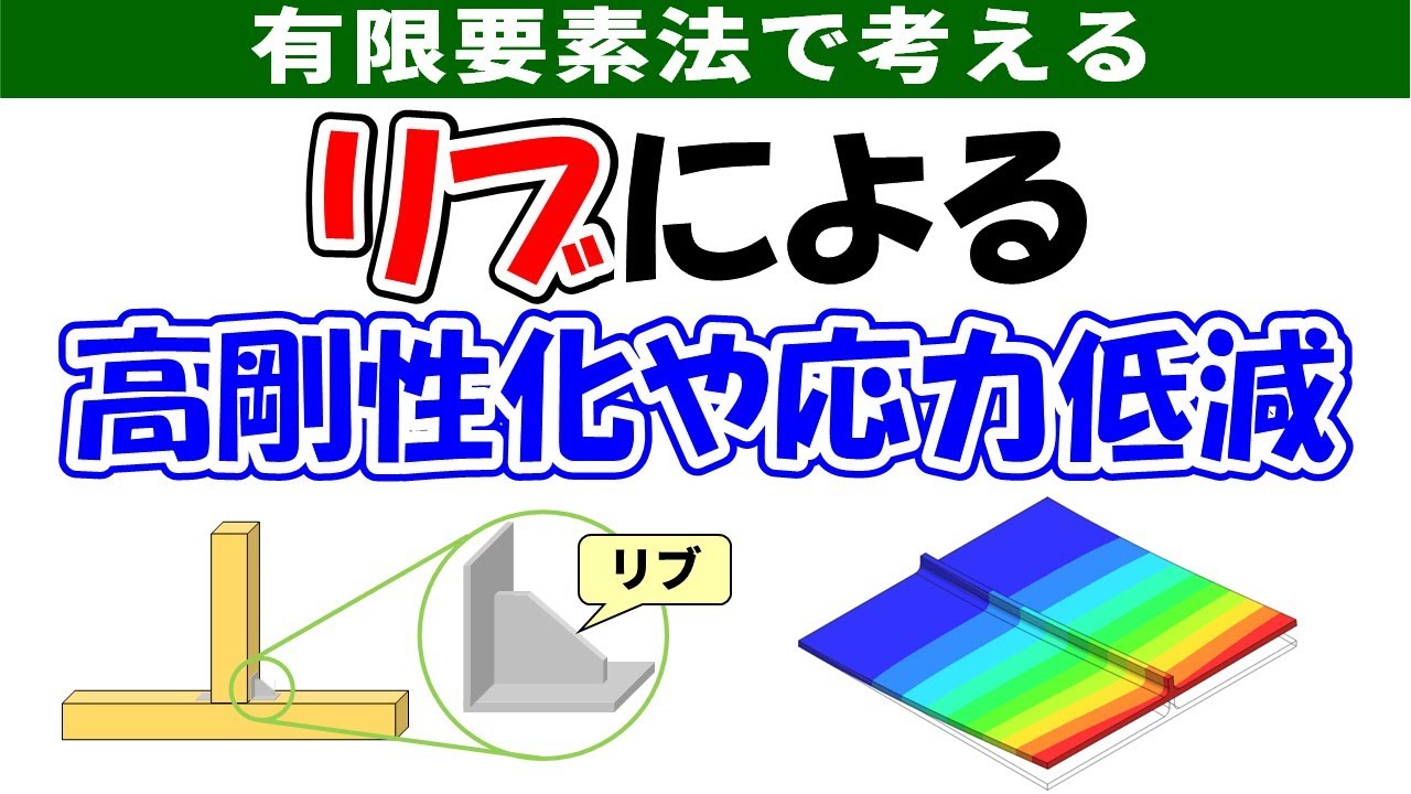 有限要素法(FEM)を使って、リブによる高剛性化や応力低減の効果を考えよう。！