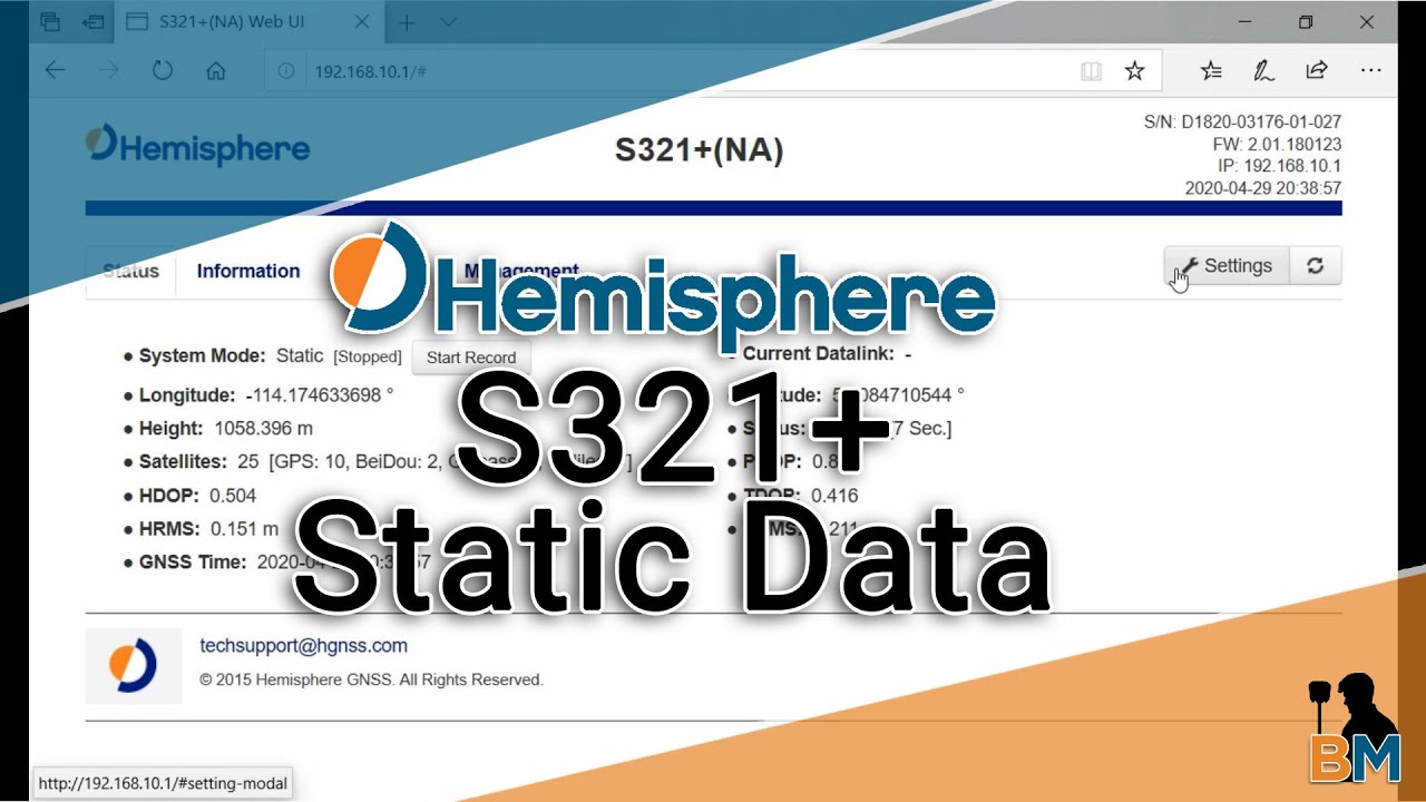 Hemisphere How To: Using the WebUI to Record Static Data on the S321+ | Bench Mark