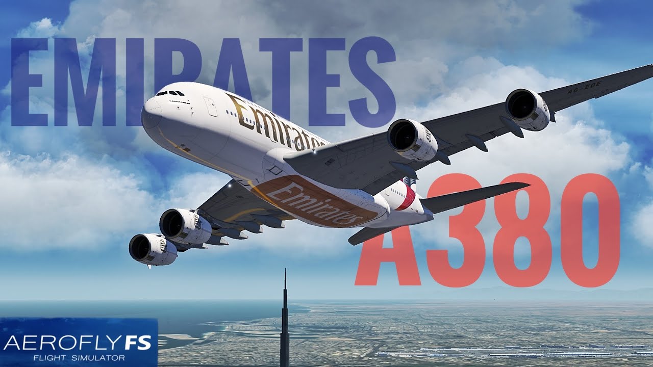 AEROFLY FS GLOBAL PRO: Красивый заход на посадку самолета Emirates A380 в международном аэропорту...