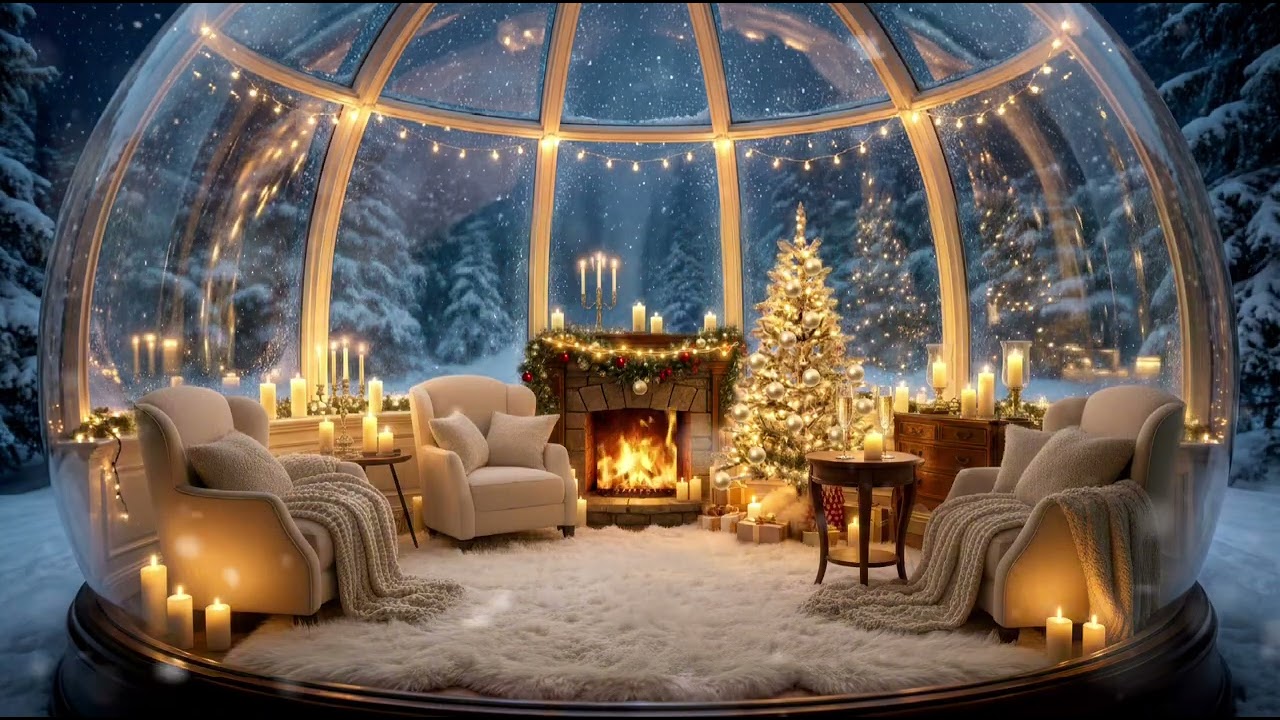 Enchanted Winter Fireplace ❄️ Cozy Snowy Ambience