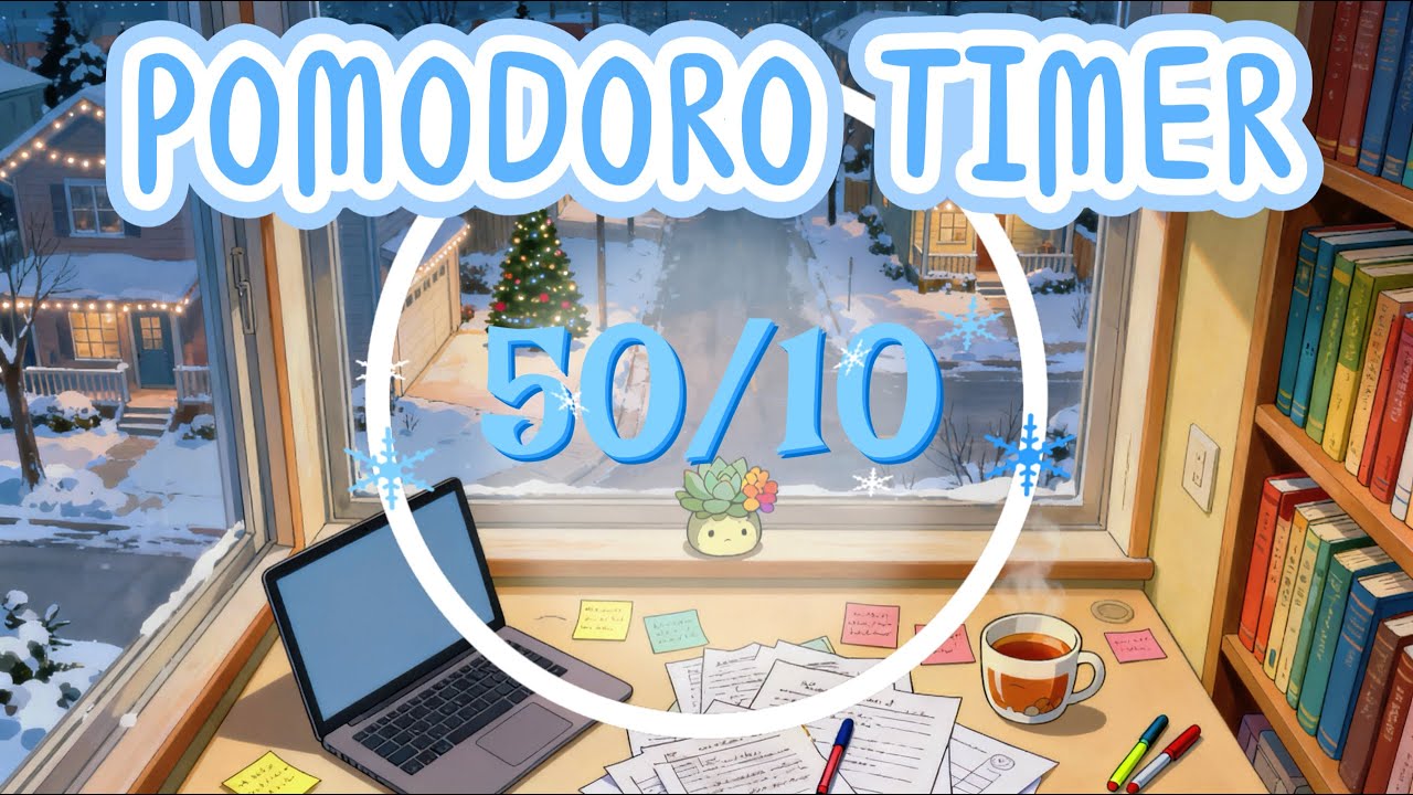 Cozy Winter Study With Me 🌨️ | 50/10 Pomodoro Timer x 4⏳ Christmas Ambience & Relaxing Lofi Music