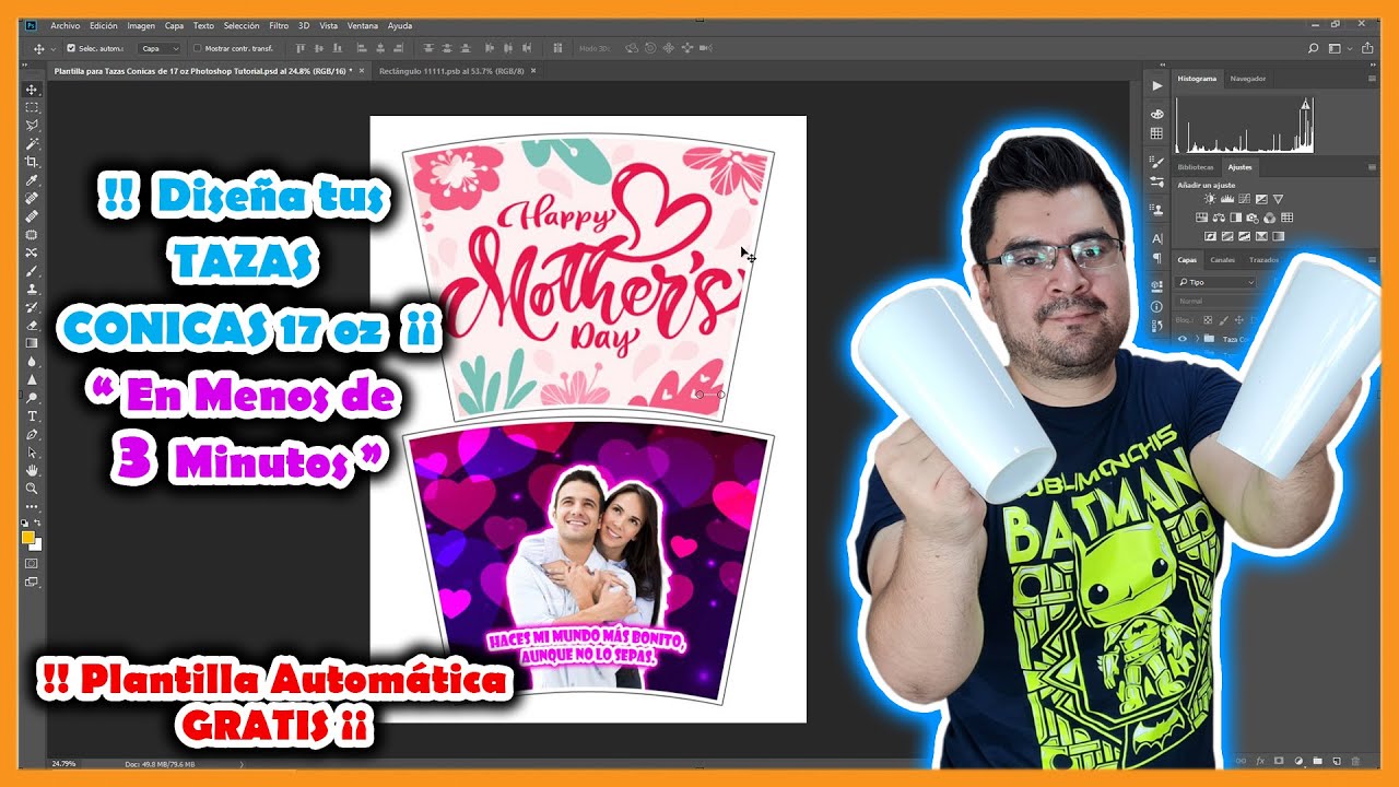 PLANTILLA GRATIS para 🔶 Diseño TAZAS CÓNICAS de 17 onzas 🌟Automática en Photoshop 🌟