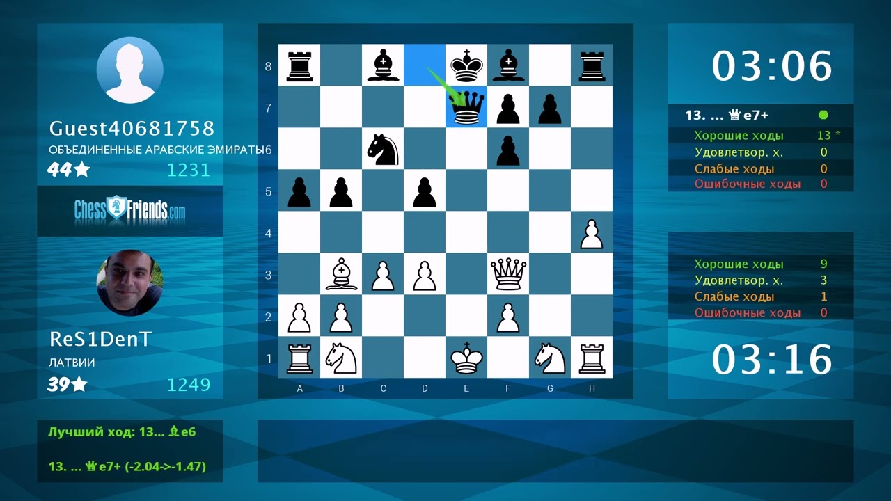 Анализ шахматной партии: ReS1DenT - Guest40681758, 1-0 (по ChessFriends.com)