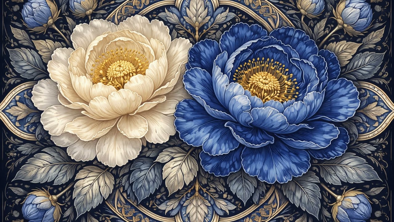 BLUE & WHITE BLOOMS - ART - VIBES - ZEN|MANDALAS OIL PAINTING No Music - Background for TV