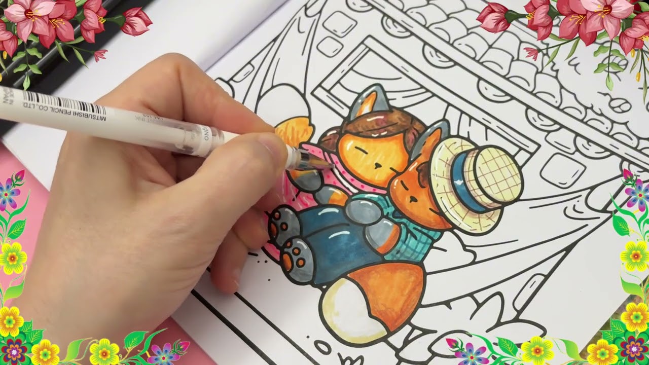 Relaxing Marker Coloring ASMR with Soft Background Music 🌸Cozy Europe Coloring Book 💝 52