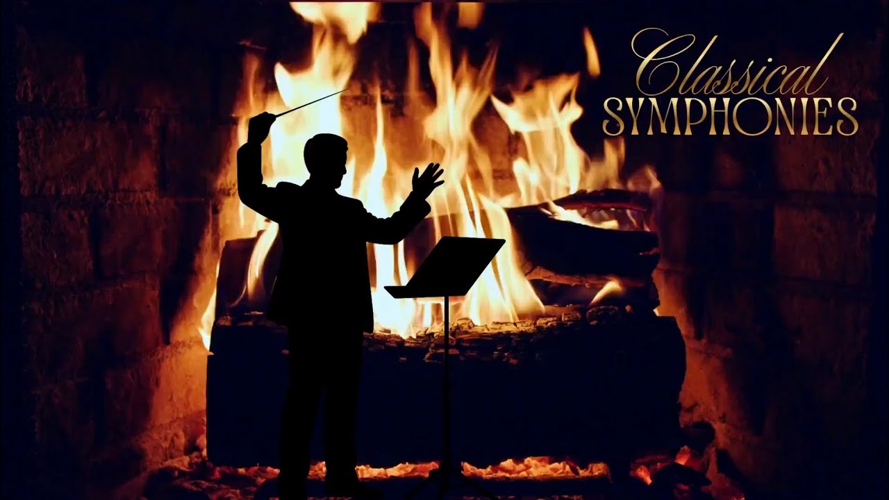 Classical Symphony With Warm Cozy Fireplace | Orchestra |W. A. Mozart, Symphony -Music Ambience